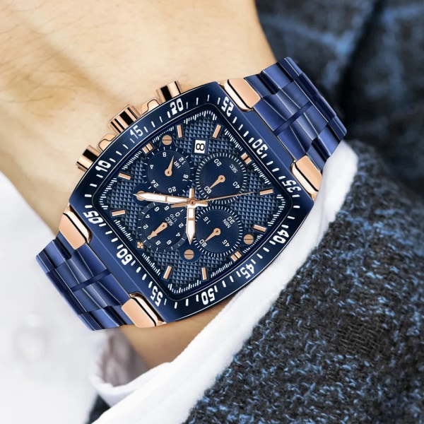 WWOOR Herr Kronograf Sportklockor För Herr Mode Fyrkantiga Toppmärke Lyx Rostfritt Stål Vattentät Watch Reloj Hombre Gold black