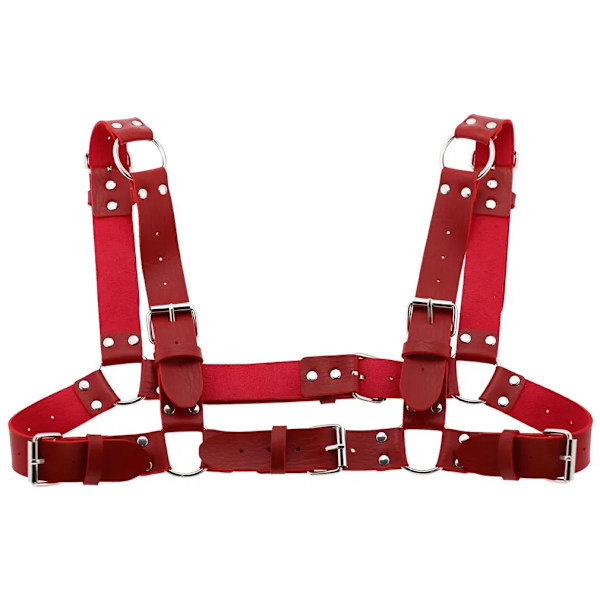 Kvinnor Män Sexig Punk Bröstsele Justerbar Burad Metallkroppskedja PU Läder Choker Statement Halsband Fest Klubbkläder Red
