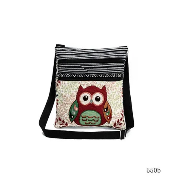 Miyahouse Casual Liten Dubbel Dragkedja Messenger Bag Kvinnor Tecknad Uggla Printed Flap Bag Axelväska Damer 550b