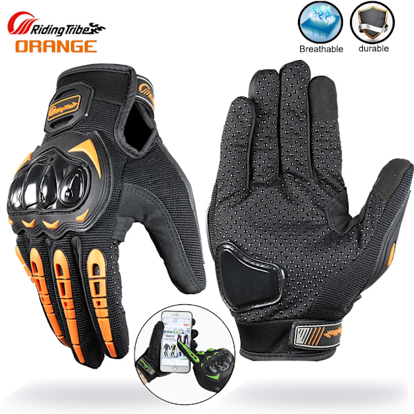 Motorcykelhandskar för män och kvinnor, helfinger, åkhandskar, moto, sommar, vinter, motocross, fårskinns läderhandskar, Guantes-handskar MCS17 Orange XL