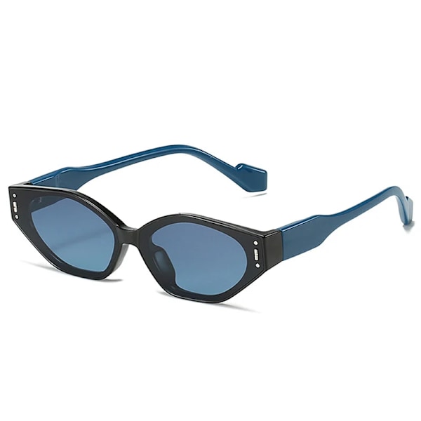 SO&EI Retro Small Cat Eye Polygon Solglasögon Dammode Dubbelfärgsglasögon Män Nitar Solglasögon Skärmar UV400 Black blue blue As the picture