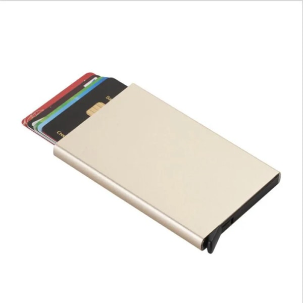 Stöldskydd smart plånbok tunn ID-kortshållare Unisex automatisk solid metall bank kreditkortshållare Business box Gold