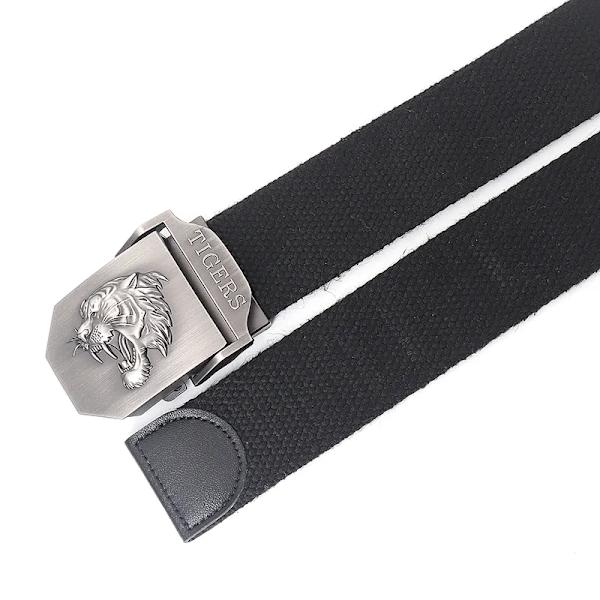 Ny canvas utomhus taktiskt armébälte 3D tigerhuvud Emblem metallspänne unisex jeansbälte för män Militärbälte Man sportrem Khaki Army Green Edg 110cm