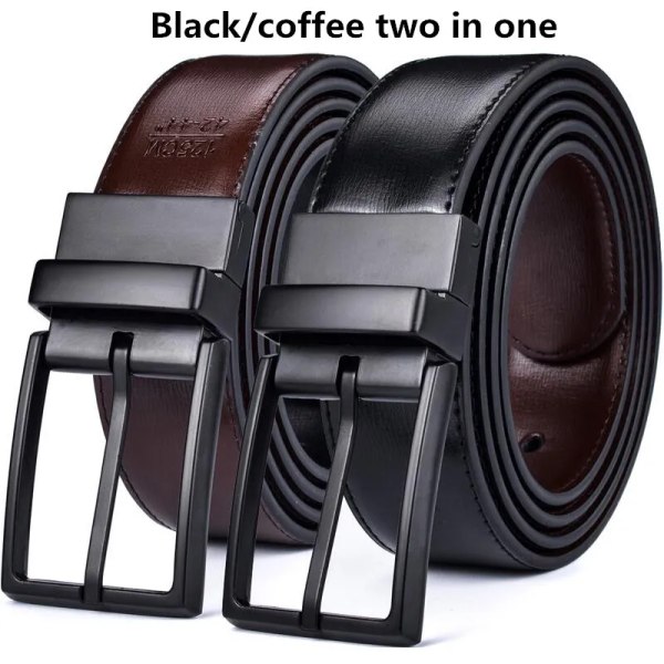 Vändbart bälte i läder för män - Klassisk och modedesign Två-i-ett-bälten med roterat spänne Ceinture Storlek 75-160 cm 0440BK-Kou-BK coffee 125cm (Waist 110cm)