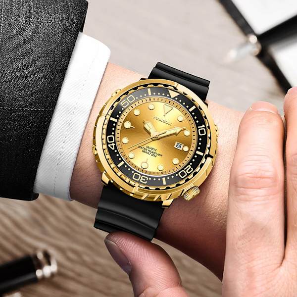 FOXBOX New Gold Modeklockor Herr Sport Watch Herr 50M Vattentäta Klockor Gyllene Armbandsur Man Relogio Masculino Black silver green