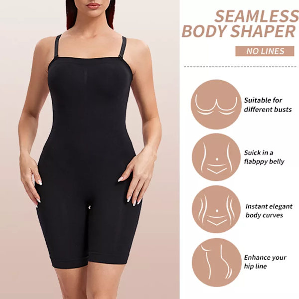 Kvinnor Body Shapewear Helkroppsformare Magkontroll Bantning Slida Butt Lifter Push Up Lår Smalare Magformare Korsett Black M