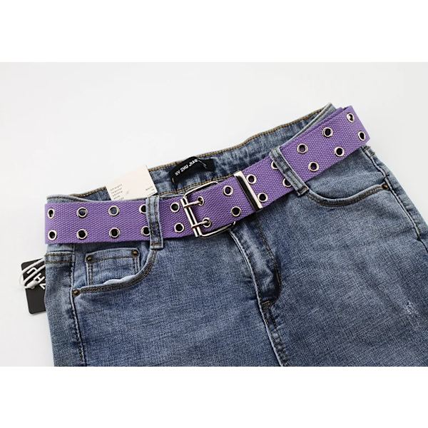 Dubbel genomföring Hål Spänne Bälte Bred Canvas Webbbälte Kvinna Man Svart Röd Vit Midjerem Bälten för Kvinnor Herr Jeans Purple 105X3.8cm