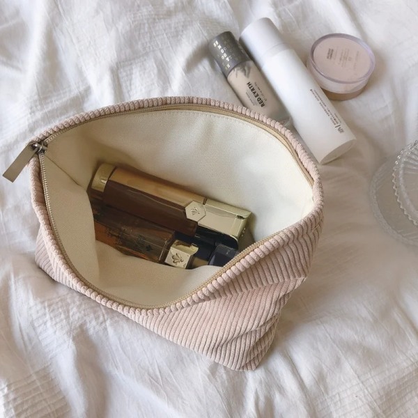 1 st Mjuk manchester sminkväska för kvinnor Stor enfärgad kosmetisk väska Resesmink Organizer Girl Beauty Case Khaki(.150)