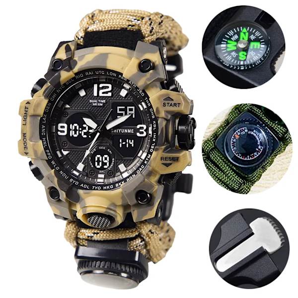 SHIYUNME G Style Militär Watch Män Vattentät LED Digital watch Utomhuscamping Kompass Termometer Quartz Armbandsur black with box A