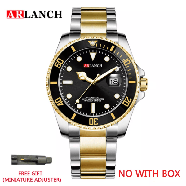 ARLANCH Hot Sell Herr Quatrz Watch Sport Herrklockor Toppmärke Lyx Vattentät Helstål Quartz Clock Herr Relogio Masculino Gold black