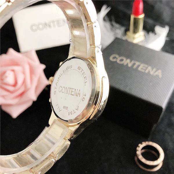 2023 CONTENA Damklockor Toppmärke Lyx Quartz Dammode Armband Rose Gold Diamond Kvinnlig Klocka Relogio Feminino Gold Black