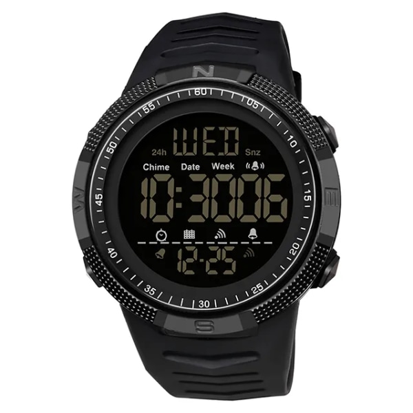 SANDA Fashion Military Herrklockor 50M Vattentät Watch för Man LED Elektroniska Armbandsur Relogio Masculino 6014 Black Black