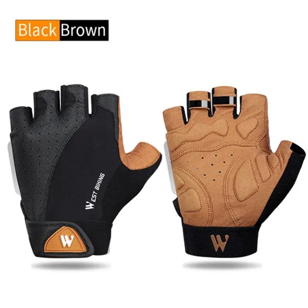 WEST BIKING Half Finger Cykelhandskar Utomhussport MTB Cykelhandskar Pad Andas Cykel Motorcykel Fiske Cykelhandskar BLACK Brown L