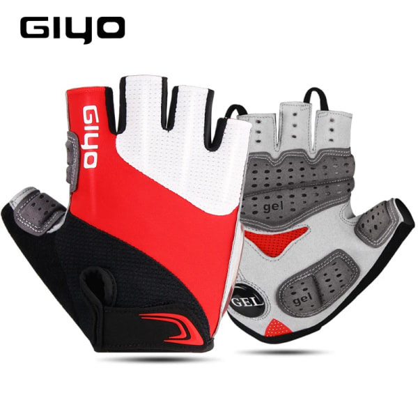 GIYO Cykelhandskar Halvfinger utomhushandskar för män Kvinnor Extra Gel Pad Andas MTB Road Racing Ridning Cykelhandskar DH Red XS