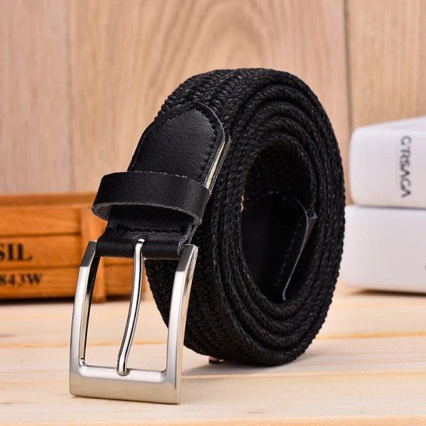 Läderbälte för män för elastiskt rep vax Canvas flätat vävt stretchbälte med lång midja 3,5 CM Cowskin Bälte Toppspets för män 95-160 CM Navy-Yellow 100cm