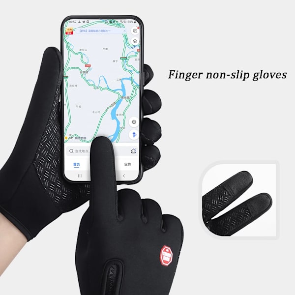 1 par handskar Anti-halk Vindtät thermal varm pekskärmshandske Andas Tactico Vinter Herr Dam Svarta Dragkedja Handskar Black XL