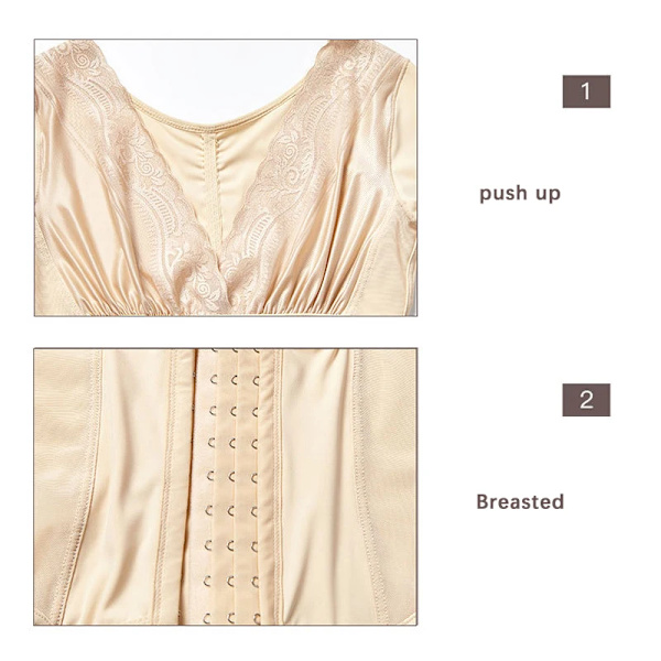Hellängd Shapewear Bodysuits Kvinnor Kroppsformare Bantning Underkläder Spets V-ringad Sexig kropp Öppen gren Beige M