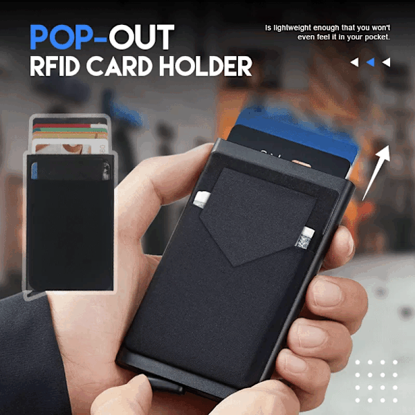 Smal aluminiumplånbok med elasticitet på baksidan ID Kreditkortshållare Mini RFID-plånbok Automatisk pop up case black C style