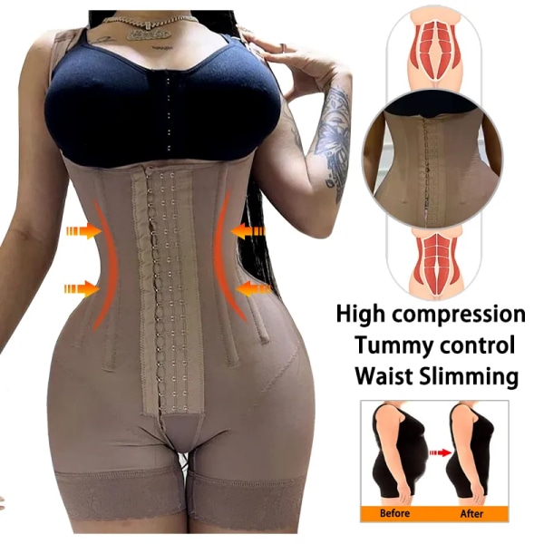 Fajas Colombianas Post-kirurgisk fettsugning Reductoras Postpartum gördel Steg 2 BBL Tummy Tucker Helkroppsskulptering Shapewear Khaki XXL