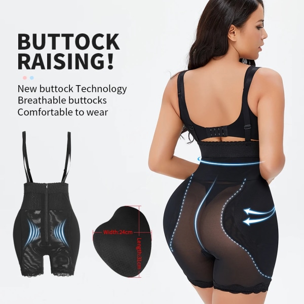 Butt Lifter Shapewear Helkroppsformare Underkläder Falska skinkor Underkläder Höftkuddar Enhancer Shapwear Korta remmar Smalare midja Black L