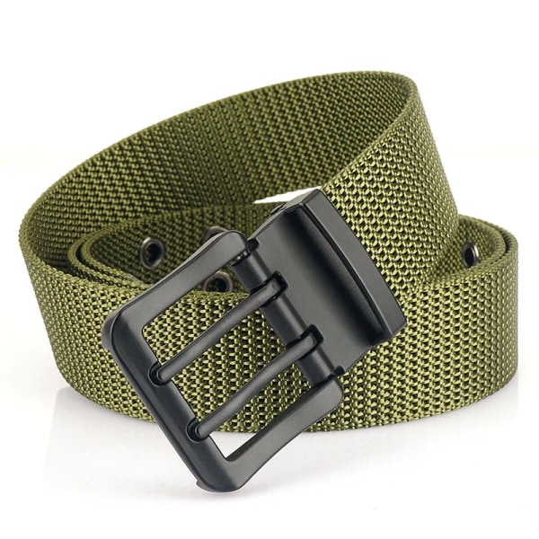 MEDYLA Fashion Classic Canvas Bälte Män Metall Dubbelnål Spänne Casual Strap Bälte för män Högkvalitetsrem MN3008 Green 125cm