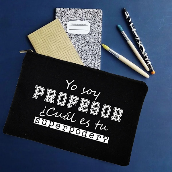 Yo Soy Profesor Cual Es Tu Superpoder Spansk Rese Sminkväska Organizer Presenter Sminkväskor Lärare Canvas Penna Förvaringspåse W01322-TBBK-D
