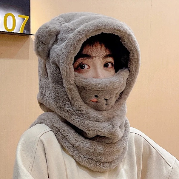 Vinter Söta Björnmössa Utomhus Ridning Skidåkning Tjockare Vindtät Varm Mask Plysch Ny Koreansk Version Yellow 55-59cm