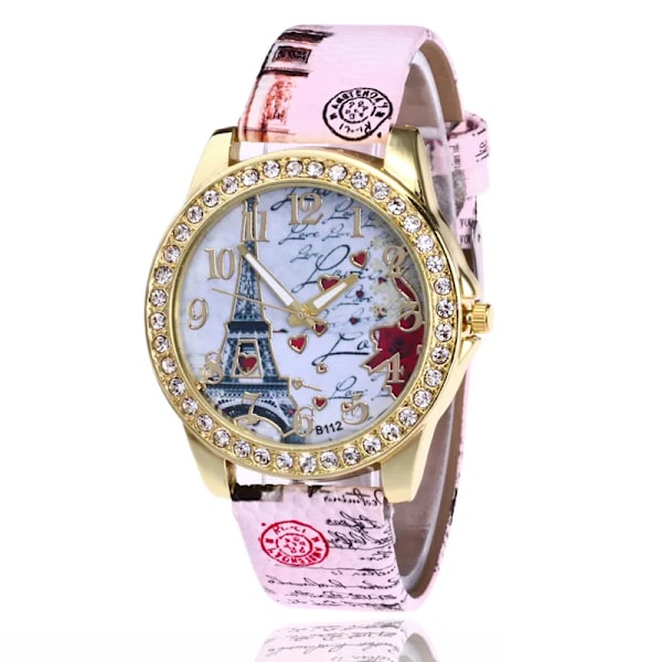 Nya Lyxiga Damklockor Mode Eiffeltornet Diamant Damklocka Flickor Vackert watch Damklänning Klocka Watch Pink
