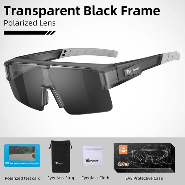 WEST BIKING Myopic Polarized Square Solglasögon Män Photochromic Cykling Passform över glasögon Köra Fiske Glasögon Cykelglasögon Gray x Polarized