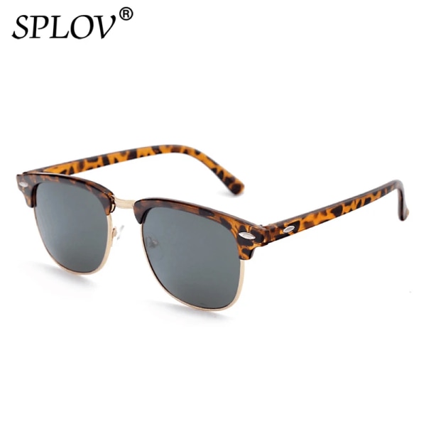 Halvmetall Solglasögon av hög kvalitet Män Kvinnor Märke Designerglasögon Spegel Solglasögon Mode Gafas Oculos De Sol UV400 Classic Leopard Grey As the picture