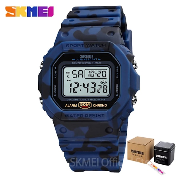 SKMEI Multifunktionell Digital Watch Herr 2 Time Count Down Herrarmbandsur Mode Retro Manklockor reloj hombre 1628 Blue camo with box
