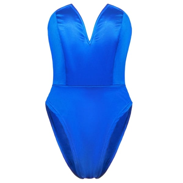 Satin Enfärgad Romper Heart Neck Bodycon Jumpsuits Ärmlösa toppar Kläder Insgram Style Tyg för kvinnor Fester Royal blue L