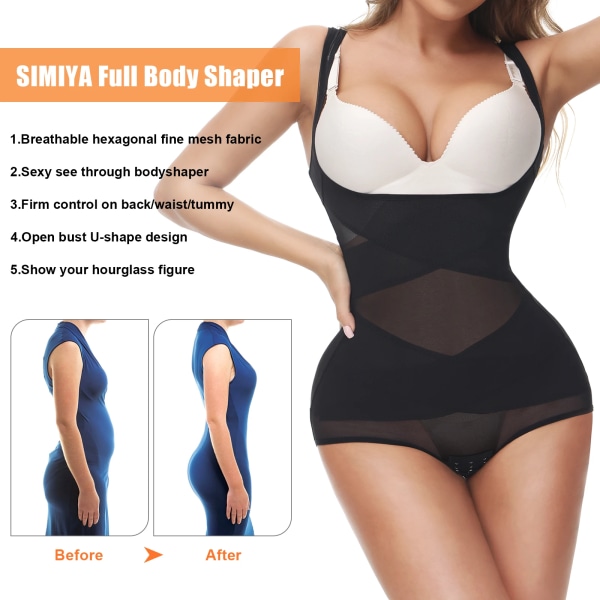 Bodysuit för kvinnor Shapewear Sömlösa underkläder Magkontroll Öppen byst Korsett Bantning Body Shaper Waist trainer Nude(SKin) L