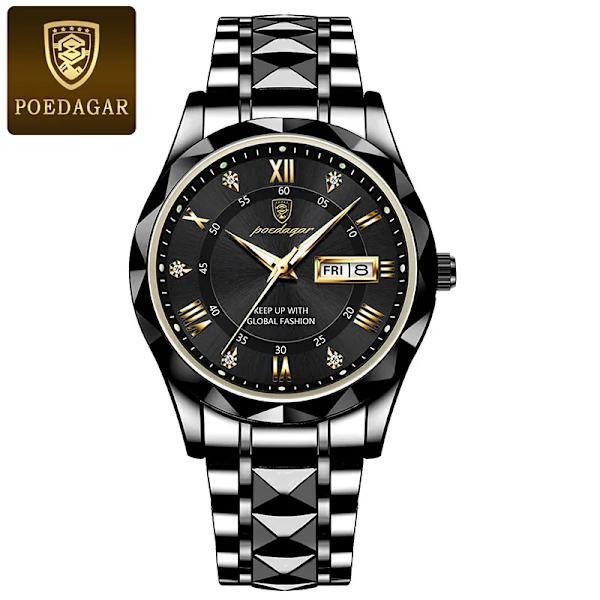POEDAGAR Brand Business Luxury Watch Herr Sport Vattentät Lysande Quartz Man Watch Steel Armband 2023 Kalenderklocka Man Relógio BB