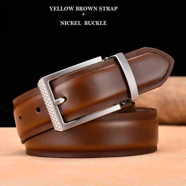 Äkta läder för män Högkvalitativa silverspänne jeans Bälte Cowskin Casual Bälten Business Bälte Cowboy midjeband YBrownStrap Nickel 130cm