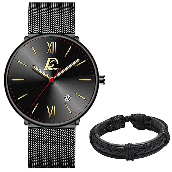 2023 Lyx Herrklockor Guld Armband Rostfritt Stål Mesh Bälte Kvarts Watch Herr Kalender Lysande klocka AS Show 19