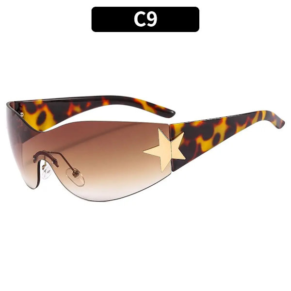 Punk One Piece Solglasögon Goggle Nya Y2k båglösa solglasögon 2000-talsglasögon Glasögon UV400 Kvinnlig designer femstjärniga glasögon C9