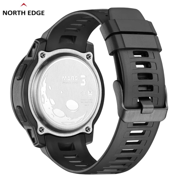 NORTH EDGE Mars 3 Watch för män Digitalt case för man Vattentät 50M sportklockor World Time LED-armbandsur Black
