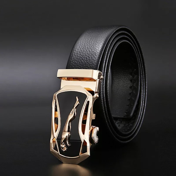 Herrbälte Metall Lyxigt märke Automatiskt läderspänne Högkvalitativt bälte för män Affärsarbete Casual Designer Mode StrapZDP001 Gold Leopard 115CM