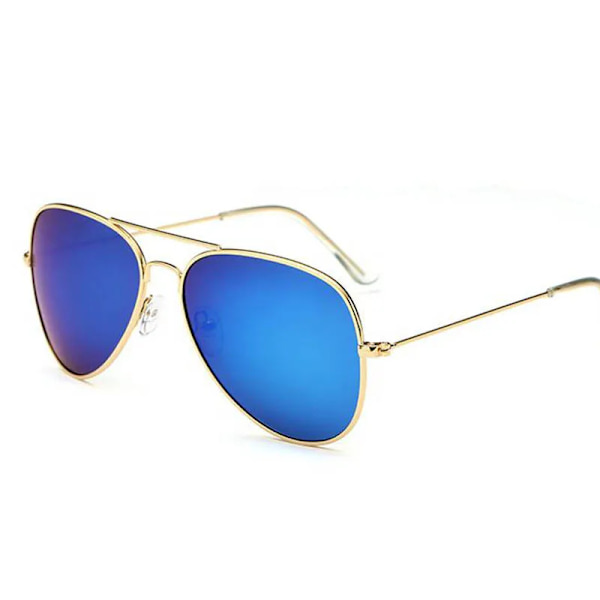 Varumärke Design Klassiska Aviation Solglasögon Dam Spegelkörning Retro Båge Polit Solglasögon Man UV400 Gafas De Sol För Män Gold Blue