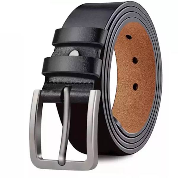 Män högkvalitativt bälte i äkta läder Lyxiga designerbälten för män Modeband för män manliga jeans för man Cowboy P308-Black 115CM