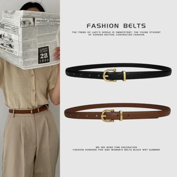 Koreanskt mode Enkla tunna bälten Dam Läderbälte Legering Pin Spänne Retro Jeans Bälte Designer Gördel Dam Hög kvalitet Brown  1.8cm 120cm