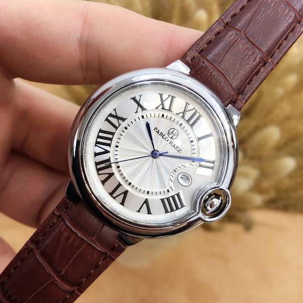 PABLO RAEZ 2023 Nytt toppmärke Lyxmode herrklockor Sportkalender i äkta läder Drop Causla Relogio Masculino With date Brown 42mm