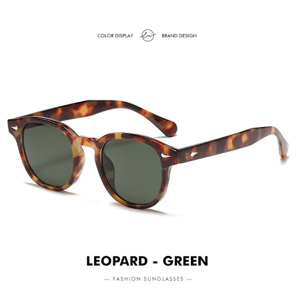 LM Fashion Johnny Depp Style Runda solglasögon Klartonad lins Dam Solglasögon Män TONY Blue Eyewear Ocean Lens UV400 Leopard-Green Follow Picture