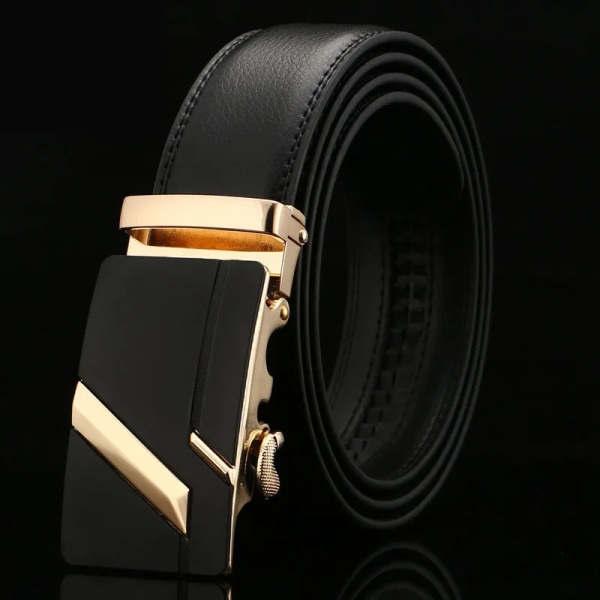 Kända märkesbälte män toppkvalitet äkta lyxdesign läderbälten rem hane metall automatiskt spänne Cinturones Para Hombre RS01-Gold 100cm 27to29 Incn