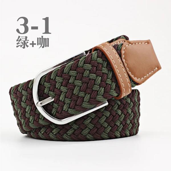 Unisex elastiskt tyg vävt Casual bältesnål Spänne Expanderbart flätat stretchduk Enkelt och snyggt fritids män kvinnor bälte FB green coffee 3.3cmX107cm