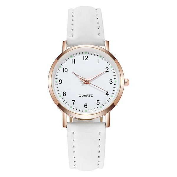 Damklockor Lysande läderarmband Enkel watch Elegant modekvartsklocka Watch Montre Femme Reloj Mujer White
