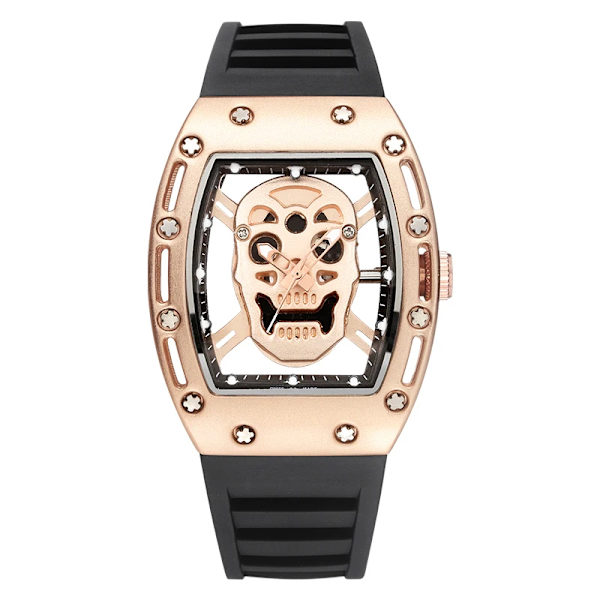 Kimsdun Watch For Herr Toppmärke Lyx Vattentät Tonneau Hollow Out Skull Man Armbandsur Silikon Relogio Masculino 2022 rose gold