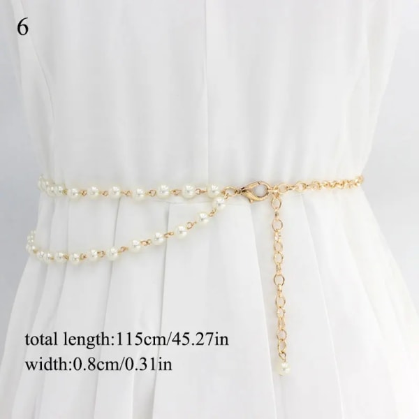 1 st Dambälte Pärla Dekorativt Metallbälte Pärlkrok Midjekedja Klänning Dekorativ midja Elegant tunt midjeband A4 105-115cm