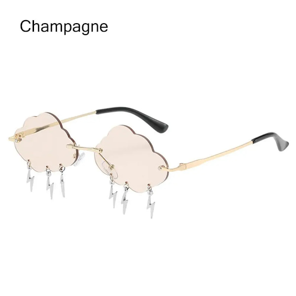 Cykelsolglasögon i molnform utan båg med blixthänge Dammärkesdesigner Lyx Rolig UV400 solglasögonskydd Champagne